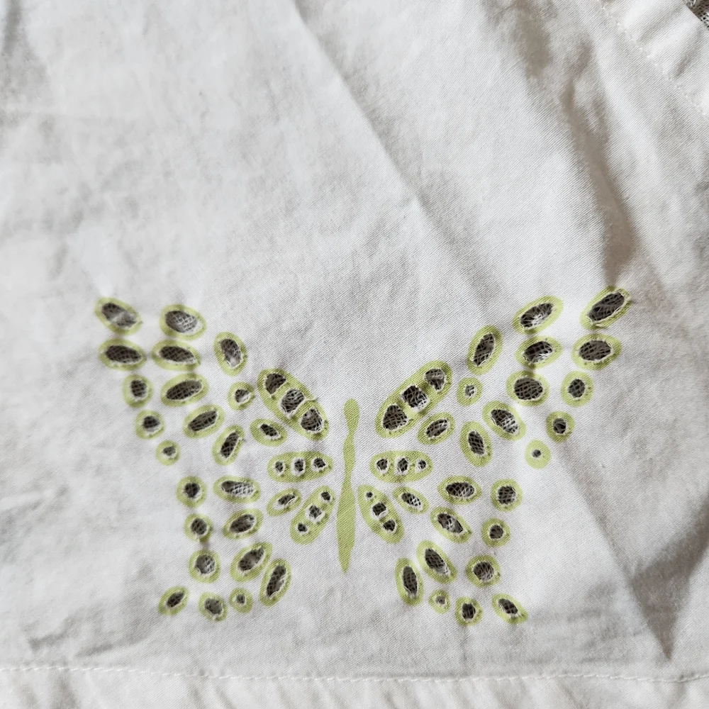 Martha Stewart White Curtain with Green Butterfly Design